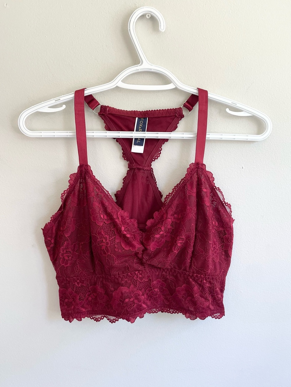 BURGUNDY LACE BRALETTE WOMENS INTIMATES FOX ROYAL RACER BACK ADJUSTABLE STRAPS